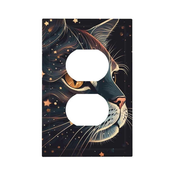 Cat Face Starry Cute Kitty Duplex Wall Plate 1 Gang Decorative Electrical Outlet Light Switch Cover Switchplate