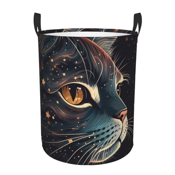 Cat Face Starry Cute Kitty Foldable Laundry Hamper with Handle Storage Basket for Clothes Toys & Organizing