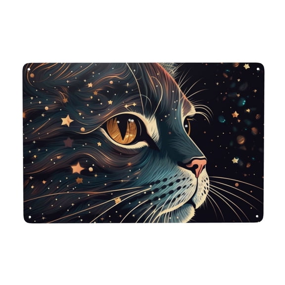 Cat Face Starry Cute Kitty Metal Tin Sign Garden Signs Kitchen Wall Art Decoration Home Decor 8X12Inch