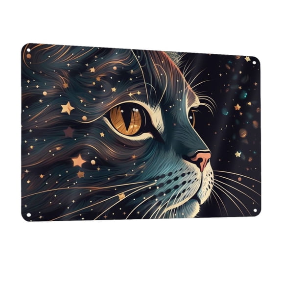 Cat Face Starry Cute Kitty Metal Tin Sign Wall Decor for Home Bars Restaurants Cafes Store Pubs Sign Gift 12 X 8 Inch