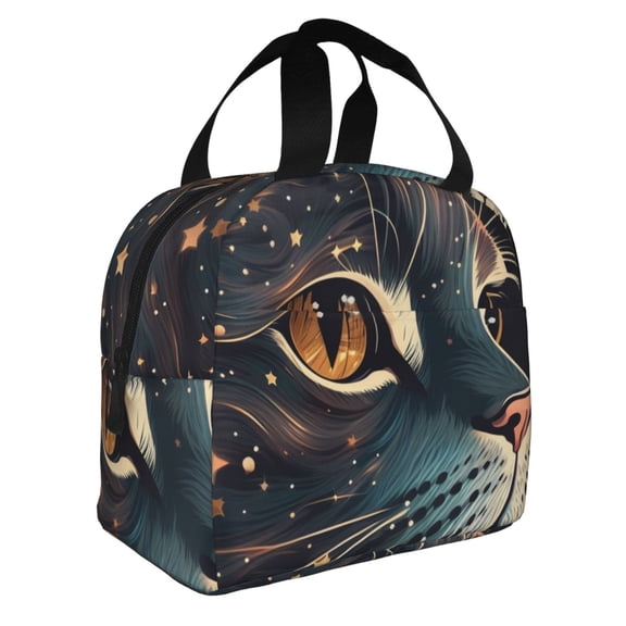Cat Face Starry Cute Kitty Reusable Lunch Bag Insulated Meal Tote Box Thermal Cooler Handbag Food Container For Work Travel Picnic