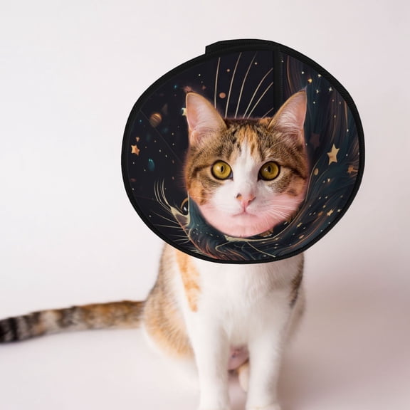 Cat Face Starry Cute Kitty Soft Pet Recovery Collar for Cats Small Dogs, Protective Elizabeth Collar for Post-Surgery, Anti-Lick & Anti-Scratch