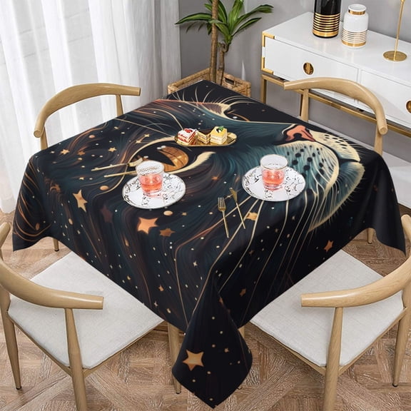 Cat Face Starry Cute Kitty Square Tablecloth 54x54 Waterproof Table Cover for Dining Table, Parties, Weddings, Picnics, Cafes