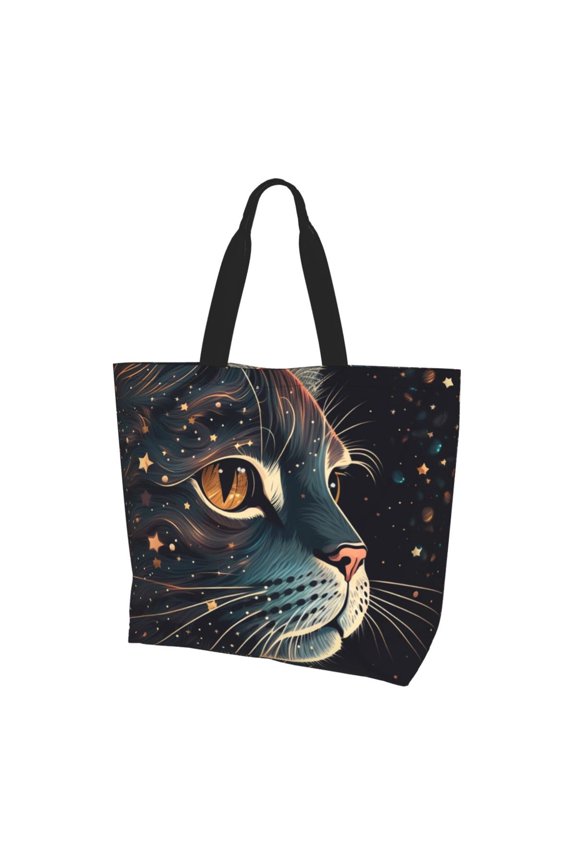 Cat Face Starry Cute Kitty Women Reusable Bag Large Shoulder Handbag Top Handle Purse Tote