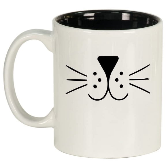 Cat Face Whiskers Ceramic Coffee Mug Tea Cup Gift for Her, Him, Women, Men, Sister, Girlfriend, Mom, Dad, Grandma, Daughter, Graduation, Birthday, Coworker, Cute, Kitty, Cat Lover (11oz White)