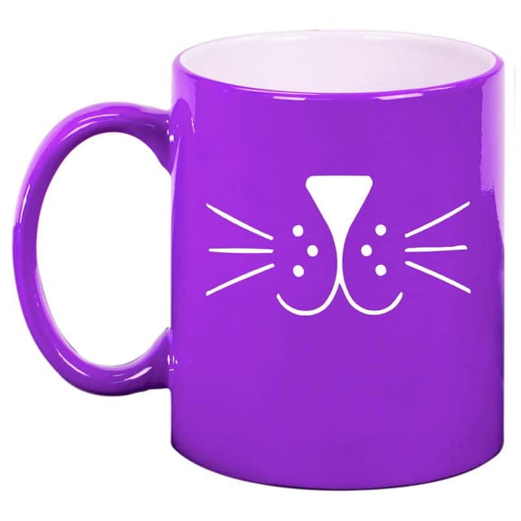 Cat Face Whiskers Ceramic Coffee Mug Tea Cup Gift for Her, Him, Women, Men, Sister, Girlfriend, Mom, Dad, Grandma, Daughter, Graduation, Birthday, Coworker, Cute, Kitty, Cat Lover (11oz Purple)