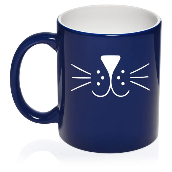 Cat Face Whiskers Ceramic Coffee Mug Tea Cup Gift for Her, Him, Women, Men, Sister, Girlfriend, Mom, Dad, Grandma, Daughter, Graduation, Birthday, Coworker, Cute, Kitty, Cat Lover (11oz Blue)
