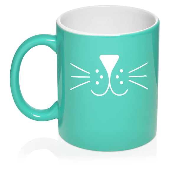 Cat Face Whiskers Ceramic Coffee Mug Tea Cup Gift for Her, Him, Women, Men, Sister, Girlfriend, Mom, Dad, Grandma, Daughter, Graduation, Birthday, Coworker, Cute, Kitty, Cat Lover (11oz Teal)