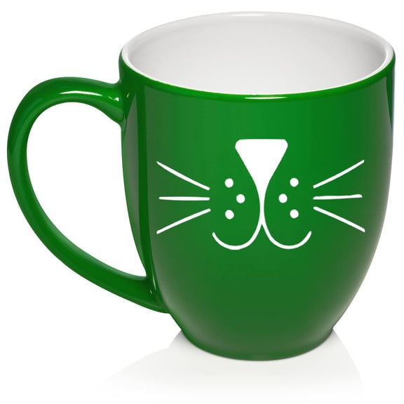 Cat Face Whiskers Ceramic Coffee Mug Tea Cup Gift for Her, Him, Women, Men, Sister, Girlfriend, Mom, Dad, Grandma, Daughter, Graduation, Birthday, Coworker, Cute, Kitty, Cat Lover (16oz Green)