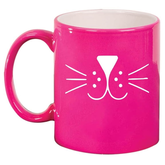Cat Face Whiskers Ceramic Coffee Mug Tea Cup Gift for Her, Him, Women, Men, Sister, Girlfriend, Mom, Dad, Grandma, Daughter, Graduation, Birthday, Coworker, Cute, Kitty, Cat Lover (11oz Hot Pink)