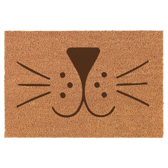 Cat Face Whiskers Doormat Brown Natural Coir Rectangular Front Entry Non Slip Door Mat (18 in. x 30 in.)
