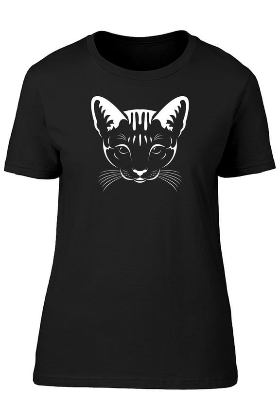 Cat Face White Outline T-Shirt Women -Image by Shutterstock, Female Medium