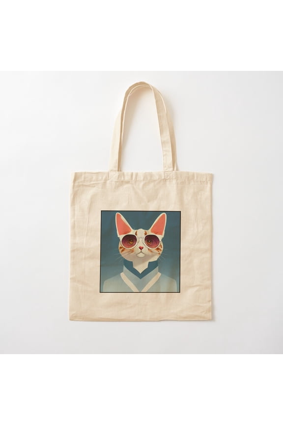 Cat Face With Funky Glasses Style 2 Canvas Tote Bags, Reusable Shopping Bag