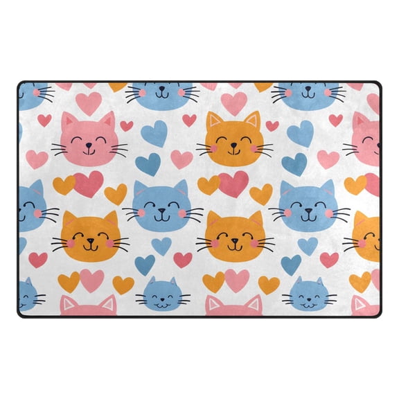 Cat Face and Love Memory Foam Area Rug 31"x20" Non Slip, Absorbent, Fade Proof for Living Room, Bedroom, Office