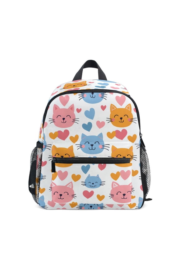 Cat Face and Love Mini Backpack Cute Small Backpack with Chest Strap and Whistle Ages 3-8