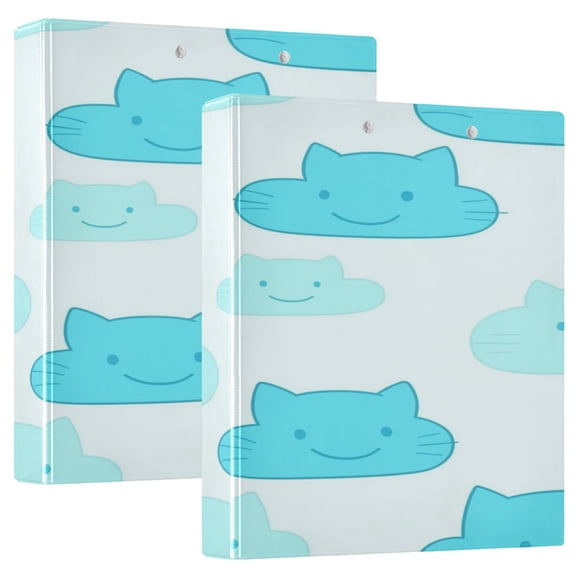 Cat Faced Clouds Pattern 12.4x10.6in PVC Round Ring Binder, D-Ring 3-Hole, Metal Clip, 200 Sheets