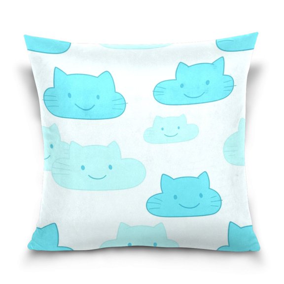 Cat Faced Clouds Pattern 16x16 Inch Plush Velvet Pillowcase Double Sided Print, Hidden Zipper