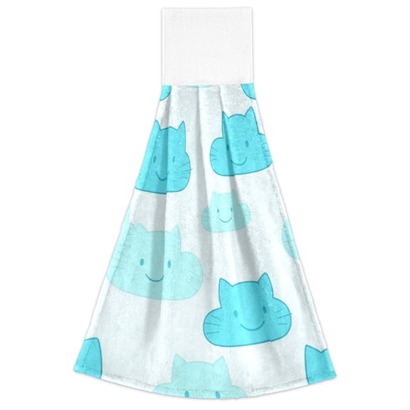 Cat Faced Clouds Pattern 2 Pack 14''x18'' Hand Towels Soft Coral Fleece Quick Dry Hook and Loop for Kitchen Bathroom