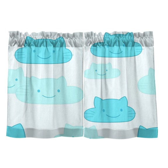 Cat Faced Clouds Pattern 27"x36" Linen Look Cafe Curtain Set with Privacy and UV Protection