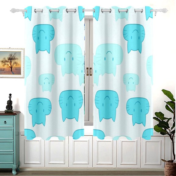 Cat Faced Clouds Pattern 63x55in Window Curtain Panels 63x55in 2-Piece Heavy Duty 80% Light Blocking