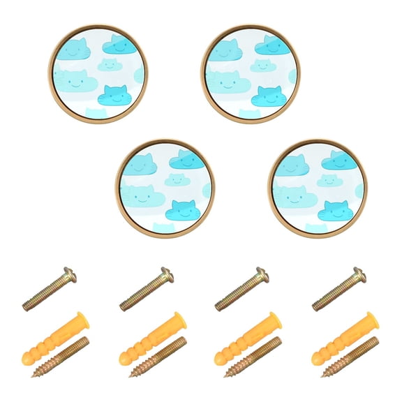 Cat Faced Clouds Pattern Cabinet Furniture Knobs Drawer Metal Pulls 1.26in Acrylic Zinc Alloy Dual Screw Set