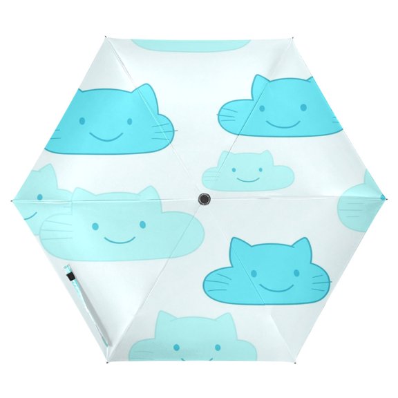 Cat Faced Clouds Pattern Folding Umbrella UV50+ Waterproof Sun Protection Auto Open Close Compact Fiberglass Frame