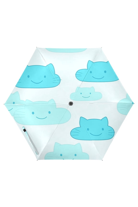 Cat Faced Clouds Pattern Folding Umbrella UV50+ Waterproof Sun Protection Auto Open Close Compact Fiberglass Frame