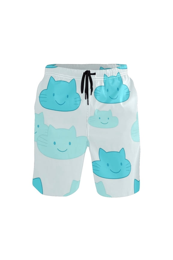 Cat Faced Clouds Pattern Large Size Men's Quick Dry Beach Shorts with Mesh Lining, Lightweight