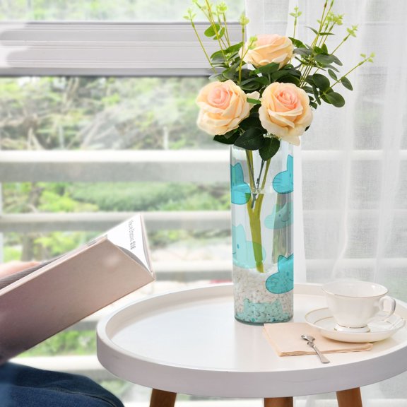 Cat Faced Clouds Pattern Plastic Vase 11.8'' x 3.9'' Transparent Non Breakable Decorative for Family