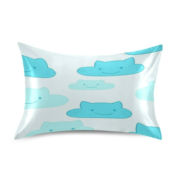 Cat Faced Clouds Pattern Satin Pillowcase 20''x40'' Double-Sided Print Soft Wrinkle Resistant