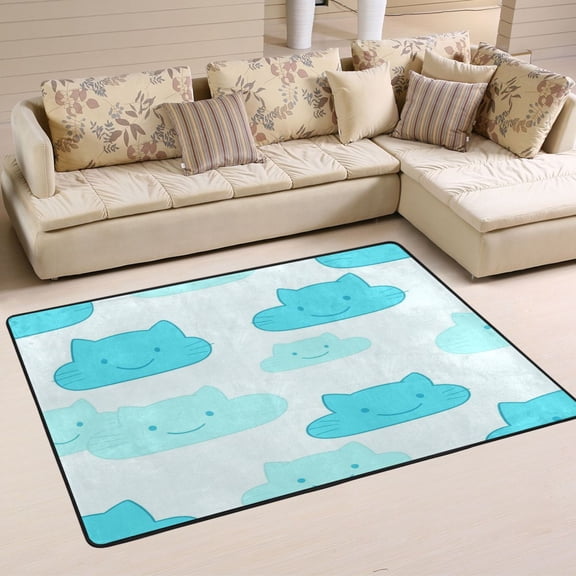 Cat Faced Clouds Pattern Soft Polyester Area Rug 36''x24'', Non Slip, Memory Foam, Water Absorbent