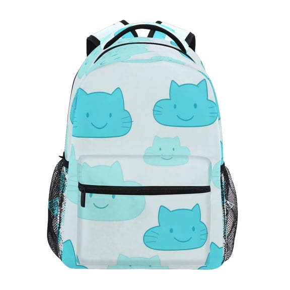 Cat Faced Clouds Pattern Stylish Large Backpack 15L Self-Standing Durable Twill for School, Office and Travel Use