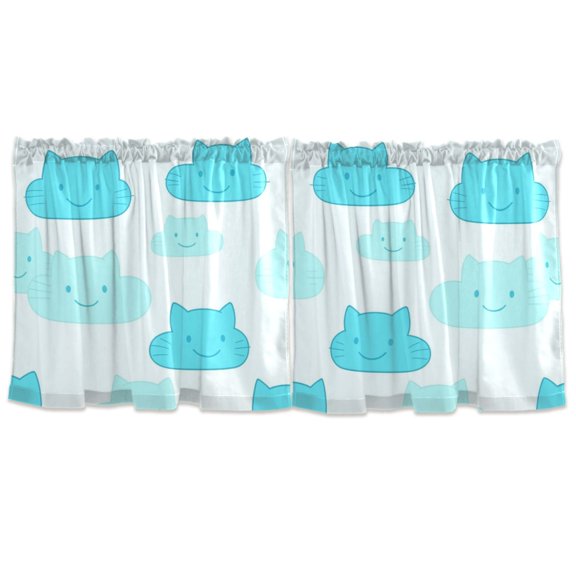 Cat Faced Clouds Pattern Tier Curtains for Kitchen 57x24 Inch Semi Sheer Light Filtering Half Window Curtains 2 Panels
