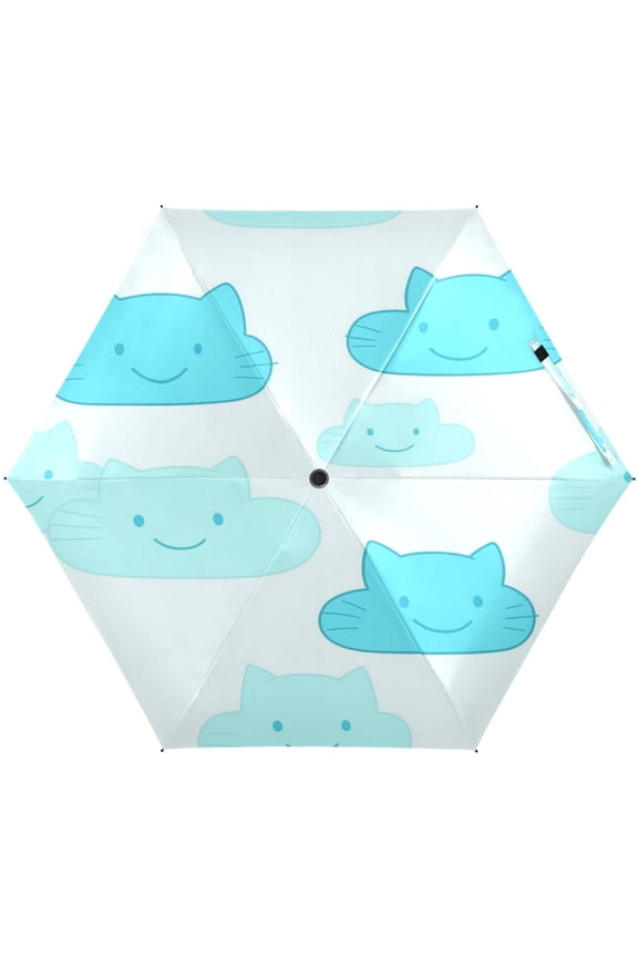 Cat Faced Clouds Pattern Umbrellas for Sun Auto Open Close UV50+ Waterproof 5-Fold Compact Fiberglass Frame
