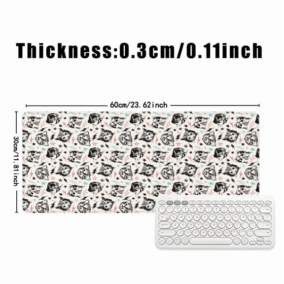 Cat Face Pattern Mouse Pad 31.5 x 11.82 inches Rubber Desk Mat with Lightning and Stars Design for Office and Gaming