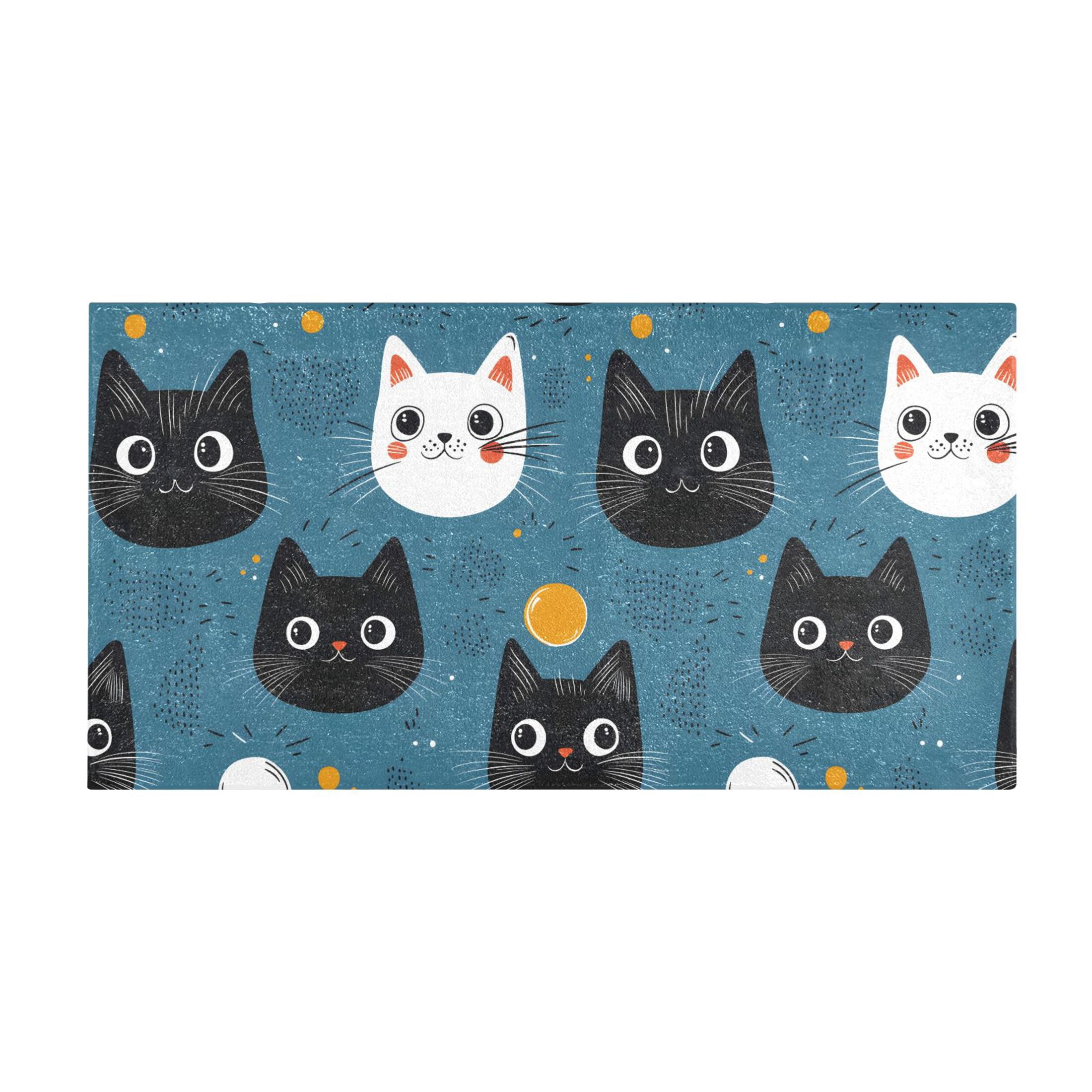 Cat Faces Pattern Bath Mat 39x20 Inch Soft Absorbent Non-Slip Plush ...