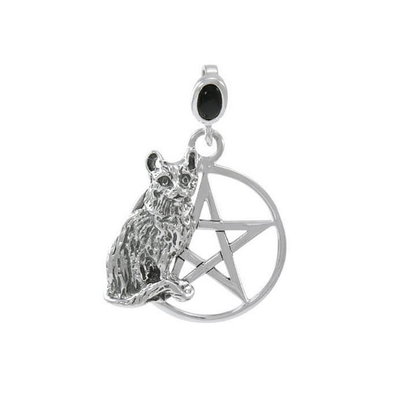 Cat Familiar Protection Pentacle 925 Sterling Silver Pendant Fine Wiccan Jewelry