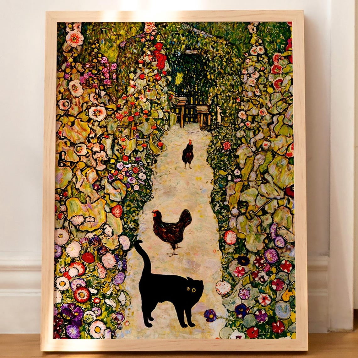 Cat Famous Klimt Floral Lover Poster, Botanical Bedroom, Living Room ...