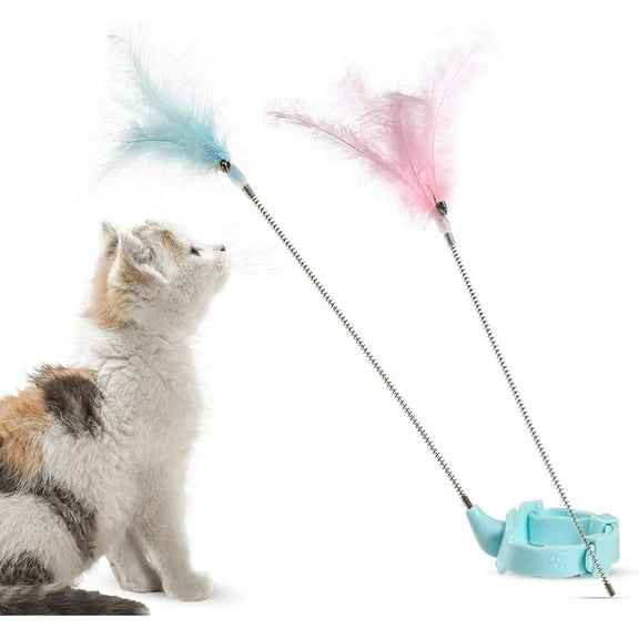 Cat Feather Collar Toys Interactive Cat Feather Toy Cat Feather Wand Collar Funny Cat Stick Feather Wand Toy Cat Collar Kitten Teaser Toy