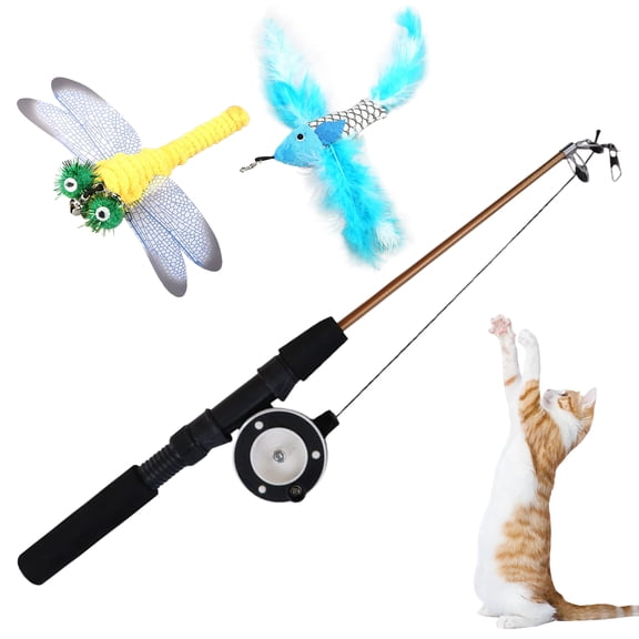 Cat Feather Toys, Retractable Wand with Reel for Kitten Playing Interactive Cat Toy 4 Pack