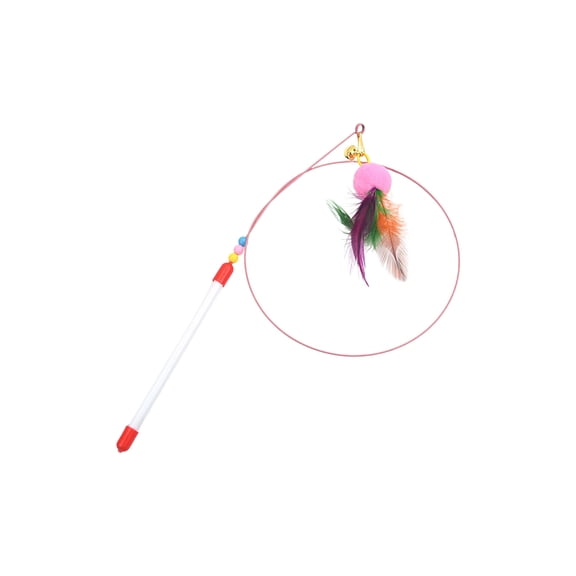 Cat Feather Toy, Interactive Pet Kitten Chaser Teaser Wire Wand with Bell Beads for Cat Exercise Play Fun Gifts Pink