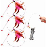 Cat Feather Wand Toy - 3 Pack Steel Wire Feather Interactive Cat Stick Training - Beads Bells Kitten Wand Toys Pet Teaser
