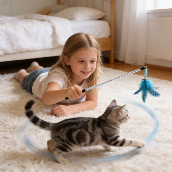 Cat Feather Wand Toy Interactive Teaser Stick With Bell Replaceable Feather Toy, Engaging Play Exercise Training Tool, for Cats Kittens Indoor Play Bonding