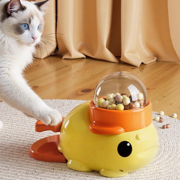 Cat Feeder, Ducky Cat Treat Dispenser, Duck Pet Feeder for Cats Dogs, Duck Pet Treat Dispenser, DuckDog Food Dispenser, 2-in-1 Interactive Dog Puzzle Toy & Slow Feeder