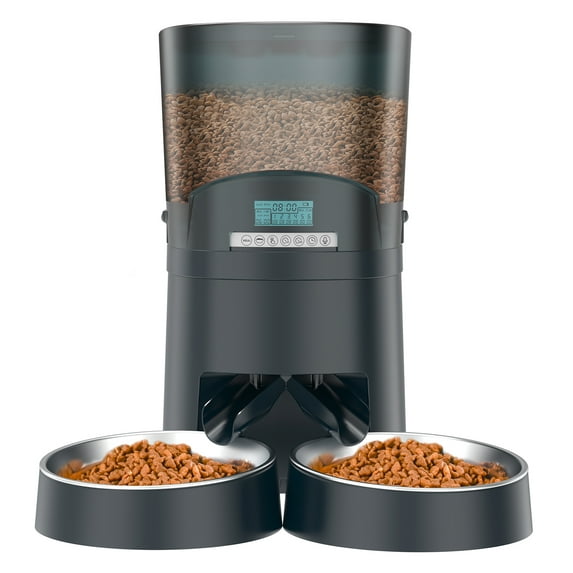 Cat Feeder, HoneyGuaridan 6.5L Automatic Pet Feeder for Two Cats Dogs Food Dispenser Auto Cat Feeder 6 Meal Portion Control, Distribution Alarm, Programmable Timer Feeder, Customizable Voice Recorder