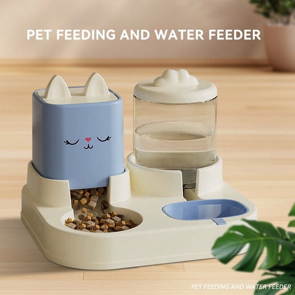 Cat Feeder And Water Dispenser,Cute 2-In-1 Automatic Dog Feeding Station | Double Bowls With Automatic Drinking Bottle, Automatic Pet Feeder For Dogs Cats