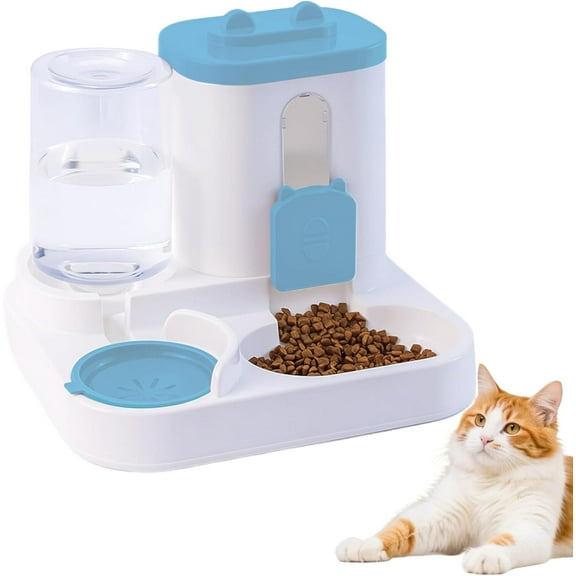 Cat Feeder and Water Dispenser, 2 in 1 Automatic Cat Feeder, 2 Pack Large Capacity Self Feeding for Small Medium Dog Puppy Kitten （Blue）