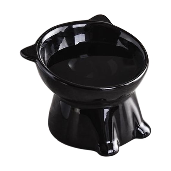 Cat Feeding Bowl, 4x5in Wide Opening Large Caliber Elevated Pet Bowl Cat Head Shape for Pet Daily Eating Home Decor Black