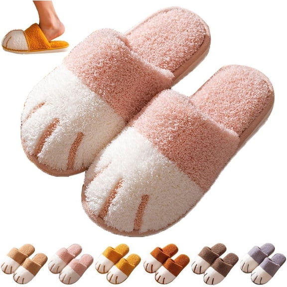 Cat Feet Slippers, Cat Paw Slippers for Women, Cute House Animal Slippers, Fun Cat Paw Christmas Slippers, Cozy Warm Fuzzy Winter Slippers, Non-slip Soft Memory Foam