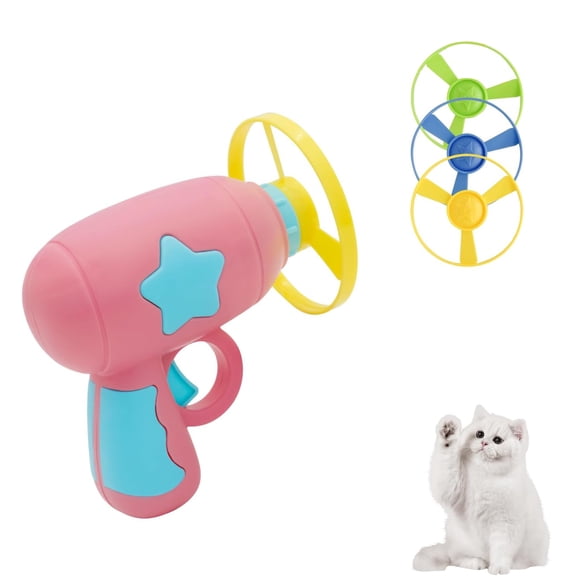 Cat Fetch Toy, Interactive Kitten Flying Disc Launcher Toy with 3 Colorful Flying Propellers for Cat Enrichment, Flying Saucer Toy for Cats for Training and Chasing (Pink)